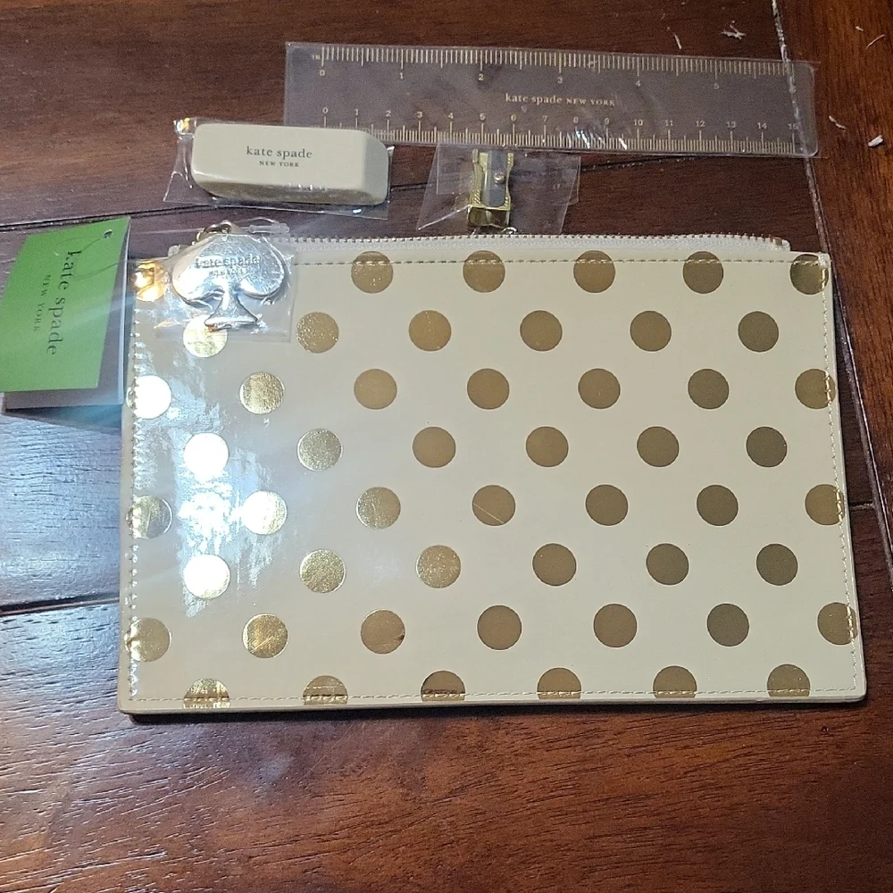 Kate Spade Cream and Gold Polka Dot Clutch